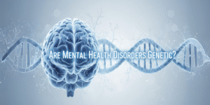 Are Mental Health Disorders Genetic, illustration of brain and DNA connection